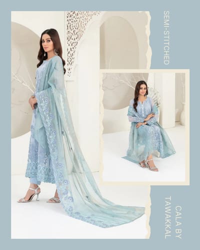 CALA BY TAWAKKAL Semi-stitched- Blue - Image 1