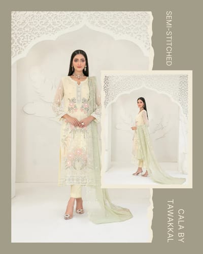 Cala Embroidered Chiffon By Tawakkal | Semi-stitched - Image 1