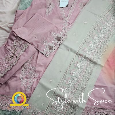 3 Piece Ready to wear Raw Silk Embroidered | Lakhany-Pink (Imported form Pakistan) - Image 2