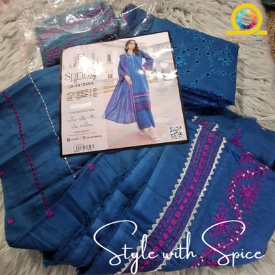 3 Piece Unstitched Embroidered Lawn | Lakhany-Blue - Image 2