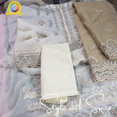 Cala Embroidered Chiffon By Tawakkal | Semi-stitched | White - Image 4