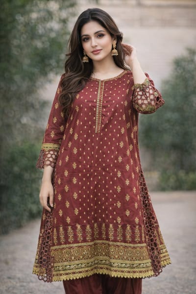 3 PC printed stitched suits with daman organza cutwork | MAROON Bin Saeed Pakistan - Image 3