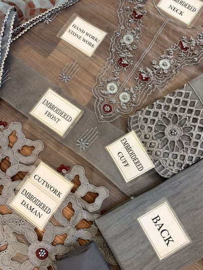 Azure Gray Organza Dress Party Wear Collection 3pc Unstitched - Image 5