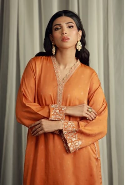 2 Piece Ready to wear Embroidered Shirt & Trouser | Lakhany- Mustard - Image 2