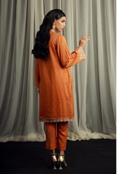 2 Piece Ready to wear Embroidered Shirt & Trouser | Lakhany- Mustard - Image 3