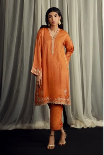 2 Piece Ready to wear Embroidered Shirt & Trouser | Lakhany- Mustard - Image 1