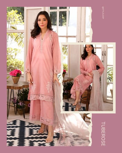 3 Piece Ready to wear Raw Silk Embroidered | Lakhany-Pink (Imported form Pakistan) - Image 1