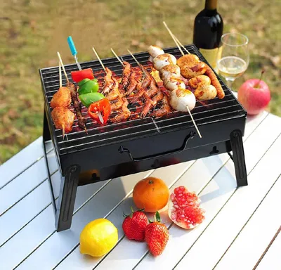 BBQ Grill Portable, Charcoal Barbecue Grill Smoker Grill for Outdoor Cooking Camping Hiking Picnics (P-3072)