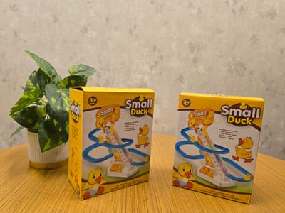 Baby Game Electric Auto Sliding Railway Track Roller Coaste Slot 3 Little Yellow Small Duck Climbing Stairs Toy With Music