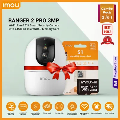 Imou Ranger 2 Pro Indoor Smart Security Camera 3MP 1080P Wi-Fi6 IP Camera with 64 GB Memory Card Free, 360° Pan-Tilt, Color Night Vision, Human Detection, Privacy Mode, Two-Way Audio