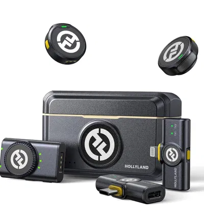 Hollyland Lark M2 Wireless Microphone for iPhone/Camera/Android/PC, 48kHz/24-bit High Fidelity Audio, 300m Range, Noise Cancelling, 40h Use, YouTube, Vlog, Streaming (2TX + 3RX + Charging Case)