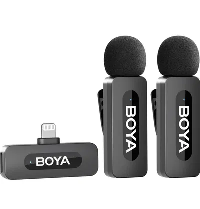 BOYA by-V2 Wireless Lavalier Microphone for iPhone, Mini Phone Microphone Wireless, Noise Canceling, Dual Lapel Mic for YouTube, Podcast, TikTok Vlog Recording(Not Compatible iPhone 15/16/17)