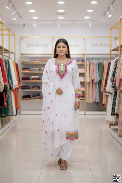 রেডিমেড জর্জেট ডলার এবং এমব্রয়ডারি কাজ করা থ্রী পিস