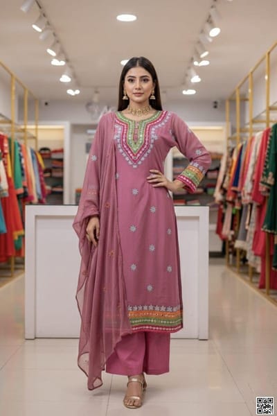 রেডিমেড জর্জেট ডলার এবং এমব্রয়ডারি কাজ করা থ্রী পিস