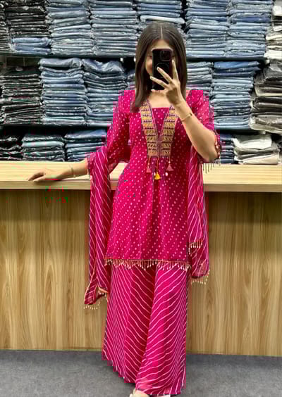 Bandhani Sharara suit (Magenta Pink)