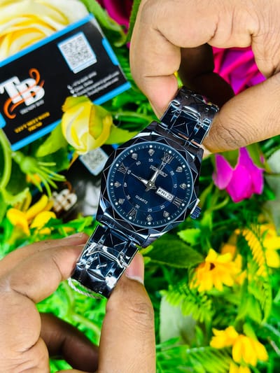 🖤 Elegant Quartz Men’s Watch – Premium Stainless Steel Dark Blu