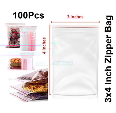 100 pcs Zipper lock bag 3" x 4" inch Small Mini Size Pack Poly Resealable Zip Lock Poly Bag for Plastic Storage Packet