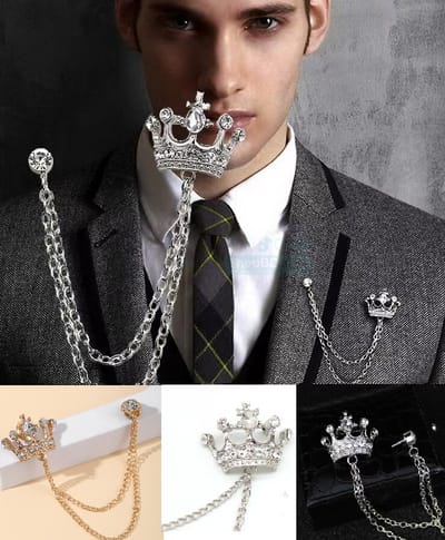 Crown Rhinestone Brooch Pin Gold Silver Alloy Fashion Badge for Suit Blazer Scarf