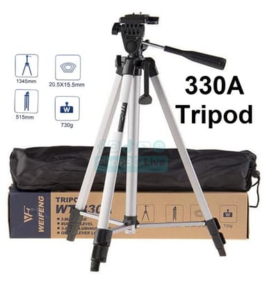 TRIPOD 330A Professional Aluminum Camera TRIPED-SIVERS WITH MOBILE HOLDER and 360 Degree Swivel Fluid Head
