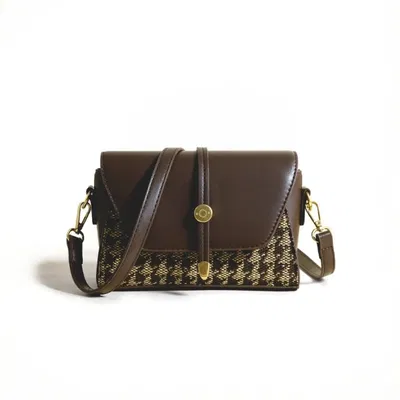 Vintage Brown Houndstooth Crossbody Bag for Women.