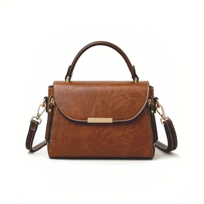 Vintage Textured Leather Crossbody Satchel for Women.