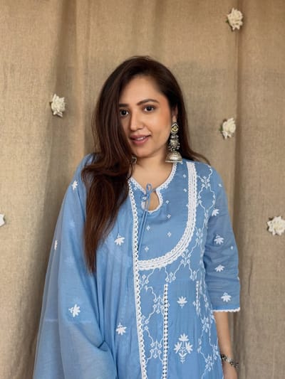 ✨Lucknowi Suit Sweing embroidery and delicate crochet lace Work✨ - Image 1
