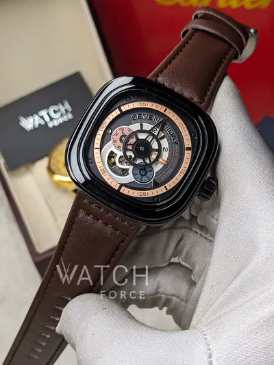 Seven Friday mechanical Watch Black Body Brown belt