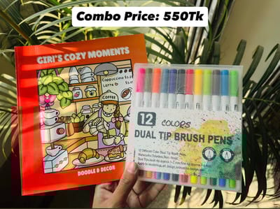 12 Dual Tip Brush Pen + One Book (Combo)