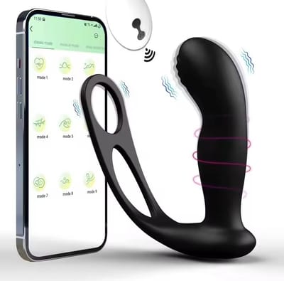 Male APP Anal Vibrator 3 in 1 Vibrating Cock Ring G Spot Prostate Massager 10 Speed Butt Plug Stimulator Couples Sex Toy