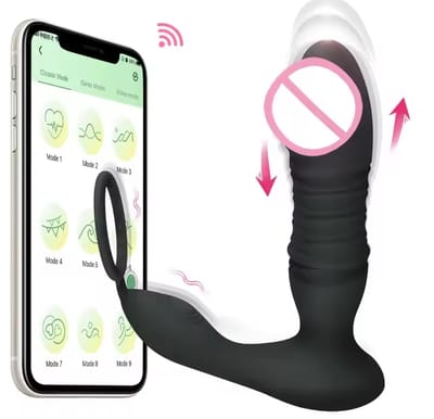 Thrusting Butt Plug Vibrator APP Wireless Bluetooth Cock Ring Dildo Prostate Massage Sexy Penis Ring Adult Anal Sex Toys for Men