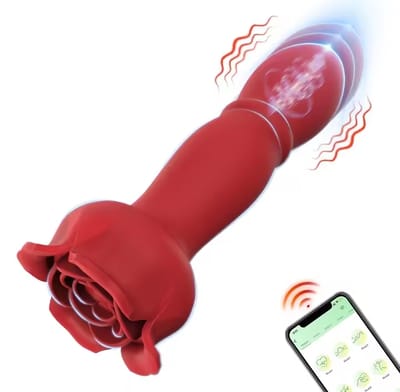 Thrusting Dildo App Remote Control Anal Plug Vibrator Women Prostate Massager 9 Modes Rose Anal Toy Butt Plug Sex Toys for Women