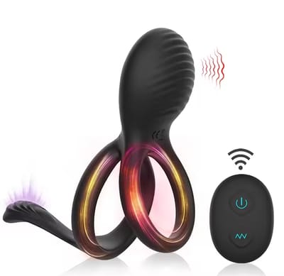 Vibrating Dual Penis Ring Premium Stretchy Soft Cock Ring 7 Vibration Modes Erection Enhancing Sex Toys for Men and Couple