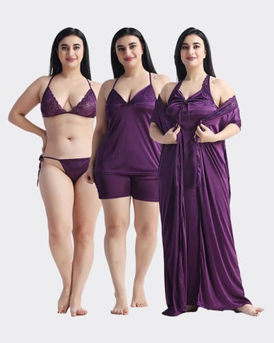 ৬-পিস নাইট ওয়্যার সেট (বেগুনি) - Image 1