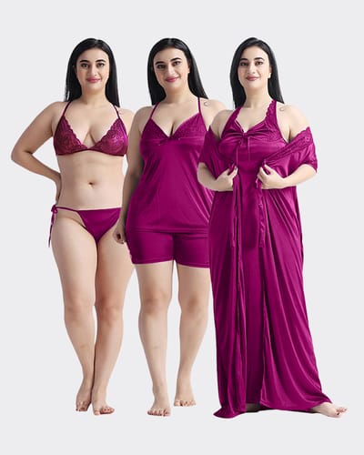 ৬-পিস নাইট ওয়্যার সেট (ম্যাজেন্টা) - Image 1