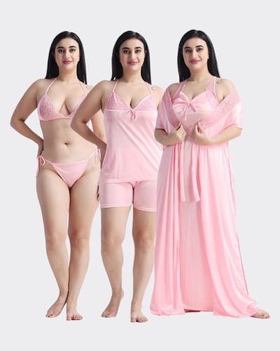 ৬-পিস নাইট ওয়্যার সেট (উজ্জ্বল গোলাপী) - Image 1