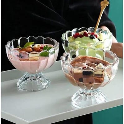 Glass Icream Nasta Bati Set 6 pcs-কাচের নাস্তা বাটি সেট -৬ পিছ #Shapla - Image 2