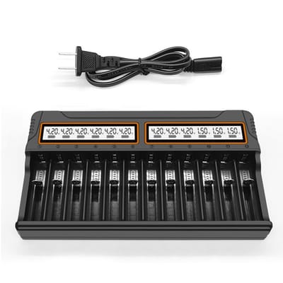 12-Slot Smart Universal Battery Charger with LCD Display – For 18650, AA, AAA NiMH & Li-ion Batteries S0216