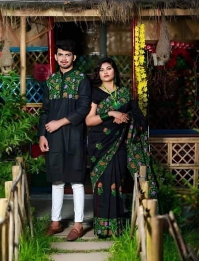 এক্সক্লুসিভ ধুপিয়ান সিল্ক শাড়ি & পাঞ্জাবি কাপল ড্রেস - Image 13