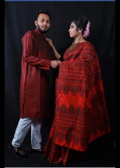 এক্সক্লুসিভ ধুপিয়ান সিল্ক শাড়ি & পাঞ্জাবি কাপল ড্রেস - Image 16