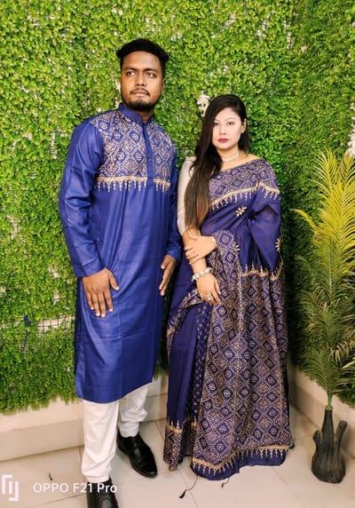 এক্সক্লুসিভ ধুপিয়ান সিল্ক শাড়ি & পাঞ্জাবি কাপল ড্রেস - Image 11