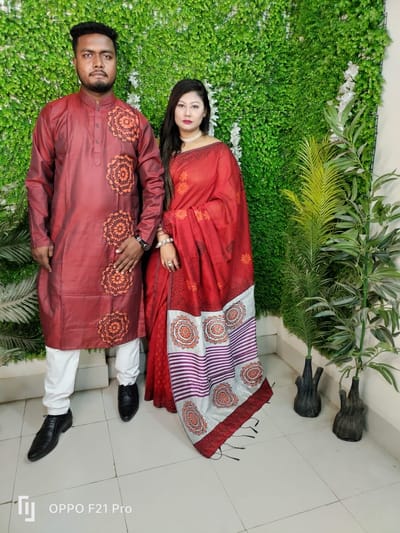 এক্সক্লুসিভ ধুপিয়ান সিল্ক শাড়ি & পাঞ্জাবি কাপল ড্রেস - Image 14