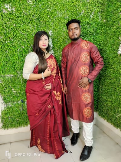 এক্সক্লুসিভ ধুপিয়ান সিল্ক শাড়ি & পাঞ্জাবি কাপল ড্রেস - Image 18