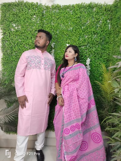 এক্সক্লুসিভ ধুপিয়ান সিল্ক শাড়ি & পাঞ্জাবি কাপল ড্রেস - Image 19