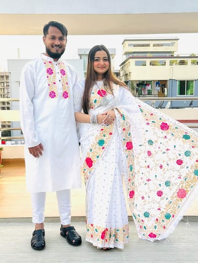 এক্সক্লুসিভ ধুপিয়ান সিল্ক শাড়ি & পাঞ্জাবি কাপল ড্রেস - Image 20