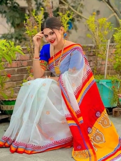 হাফ সিল্ক স্কিন প্রিন্ট শাড়ি - Image 2