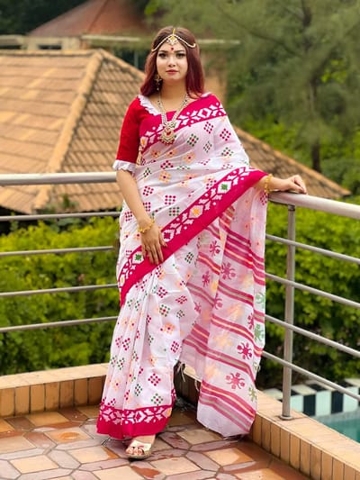 হাফ সিল্ক স্কিন প্রিন্ট শাড়ি - Image 5