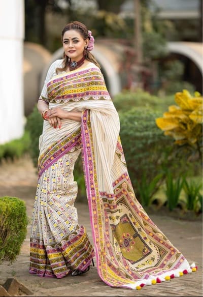 হাফ সিল্ক স্কিন প্রিন্ট শাড়ি - Image 10