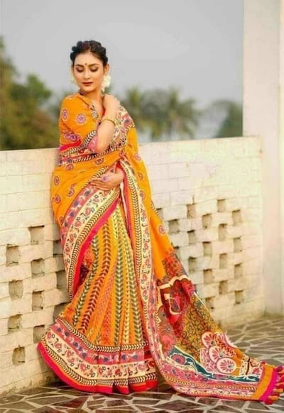 হাফ সিল্ক স্কিন প্রিন্ট শাড়ি - Image 11