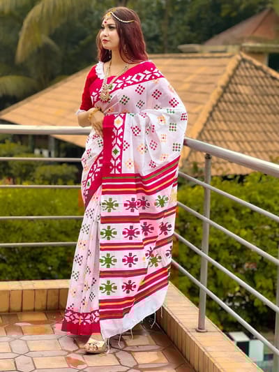 হাফ সিল্ক স্কিন প্রিন্ট শাড়ি - Image 12