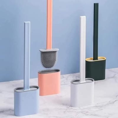 toilet cleaning brush Water leak proof with silicone base toilet flat head flexible soft with quick drying holder set - Minimalistic Sophistication Original Chinese Silicon commode brush